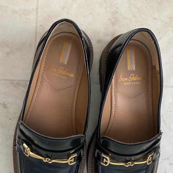 $150 Sam Edelman Laurs Black Leather Chunky Sole Platform Grunge Loafers Size 6 - Picture 12 of 16